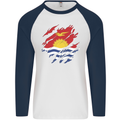 Torn Kiribati Flag Day Football Mens L/S Baseball T-Shirt White/Navy Blue