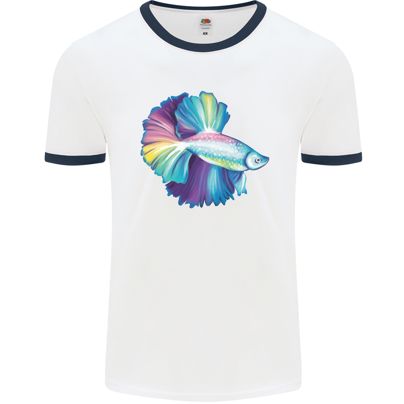 A Colourful Bettafish Aquarium Mens Ringer T-Shirt White/Navy Blue