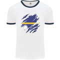 Torn Nauru Flag Nauruan Day Football Mens Ringer T-Shirt White/Navy Blue