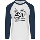 Antisocial Butterfly Mens L/S Baseball T-Shirt White/Navy Blue