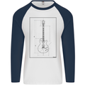 Guitar Blueprint Guitarist Electric Mens L/S Baseball T-Shirt White/Navy Blue