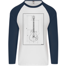 Guitar Blueprint Guitarist Electric Mens L/S Baseball T-Shirt White/Navy Blue
