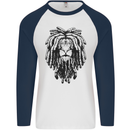 A Rasta Lion With Dreadlocks Jamaican Reggae Mens L/S Baseball T-Shirt White/Navy Blue
