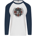 Union Jack Bodybuilding Gym Training Spartan Mens L/S Baseball T-Shirt White/Navy Blue