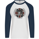 Union Jack Bodybuilding Gym Training Spartan Mens L/S Baseball T-Shirt White/Navy Blue