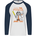 May the Force Be Shih Tzu Dog Funny Mens L/S Baseball T-Shirt White/Navy Blue