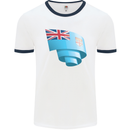 Curled Fiji Flag Fijian Day Football Mens Ringer T-Shirt White/Navy Blue