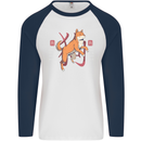 Chinese Zodiac Shengxiao Year of the Dog Mens L/S Baseball T-Shirt White/Navy Blue
