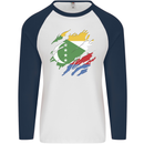 Torn Comoros Flag Comorian Day Football Mens L/S Baseball T-Shirt White/Navy Blue