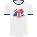 Torn Serbia Flag Serbia Day Football Mens Ringer T-Shirt White/Navy Blue