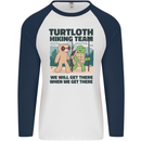 Turtloth Hiking Team Hiking Turtle Sloth Mens L/S Baseball T-Shirt White/Navy Blue
