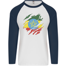 Torn Ethiopia Flag Ethiopian Day Football Mens L/S Baseball T-Shirt White/Navy Blue