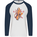 Chinese Zodiac Shengxiao Year of the Monkey Mens L/S Baseball T-Shirt White/Navy Blue