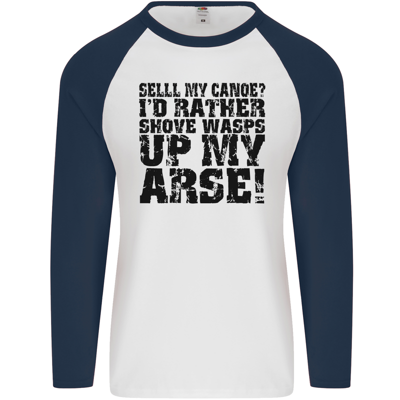 Sell My Canoe? Funny Canoeing Mens L/S Baseball T-Shirt White/Navy Blue