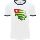 Curled Togo Flag Togolese Day Football Mens Ringer T-Shirt White/Navy Blue