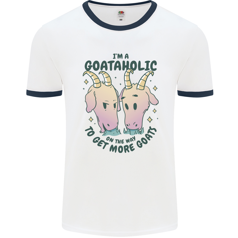 Goataholic On the Way to Get More Goats Mens Ringer T-Shirt White/Navy Blue