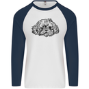 Shih Tzu Drawing Dogs Mens L/S Baseball T-Shirt White/Navy Blue