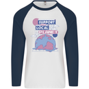 Climate Change Support Your Local Planet Mens L/S Baseball T-Shirt White/Navy Blue