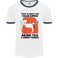 I Drink Tea and Know Things Funny Cat Mens Ringer T-Shirt White/Navy Blue