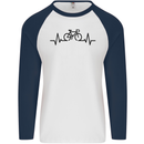 Bicycle Pulse Cycling Cyclist Road Bike Mens L/S Baseball T-Shirt White/Navy Blue
