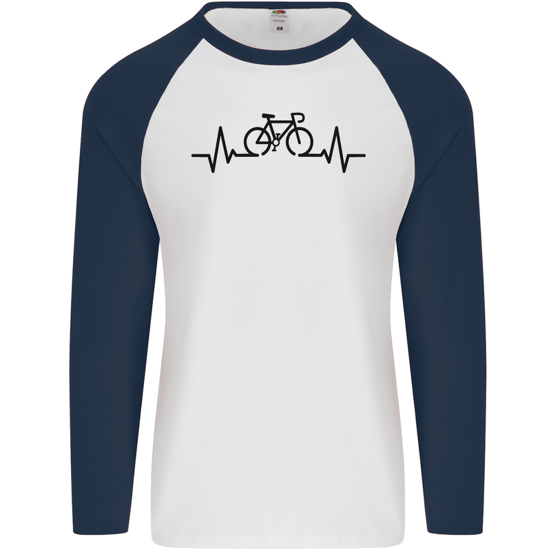 Bicycle Pulse Cycling Cyclist Road Bike Mens L/S Baseball T-Shirt White/Navy Blue