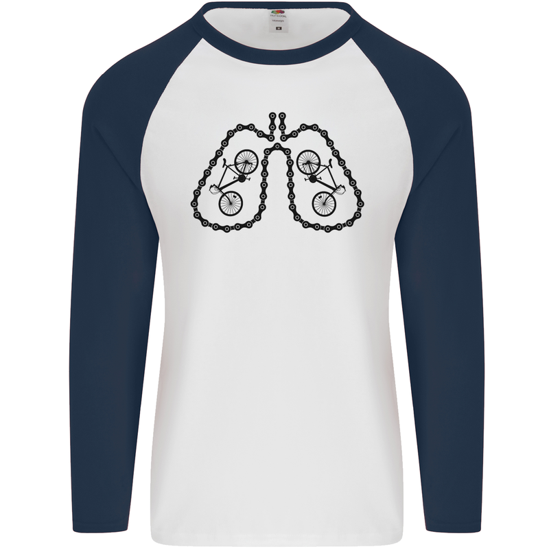 Bicycle Lungs Funny Cycling Bike Cyclist Mens L/S Baseball T-Shirt White/Navy Blue