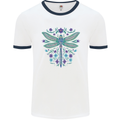 A Floral Dragonfly Mens Ringer T-Shirt White/Navy Blue