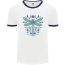 A Floral Dragonfly Mens Ringer T-Shirt White/Navy Blue