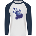 Moose Forest Ecology Environment Mens L/S Baseball T-Shirt White/Navy Blue