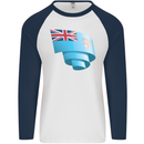 Curled Fiji Flag Fijian Day Football Mens L/S Baseball T-Shirt White/Navy Blue