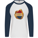 The Dutch Flag Fire Effect Holland Mens L/S Baseball T-Shirt White/Navy Blue