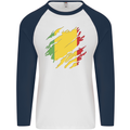 Torn Mali Flag Malian Day Football Mens L/S Baseball T-Shirt White/Navy Blue
