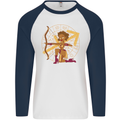 Sagittarius Female Archer Star Sign Mens L/S Baseball T-Shirt White/Navy Blue
