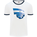 Curled Salvador Flag Salvadoran Day Football Mens Ringer T-Shirt White/Navy Blue