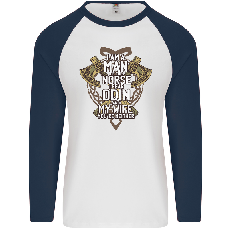 Funny Viking Wife Quote Wedding Anniversary Mens L/S Baseball T-Shirt White/Navy Blue