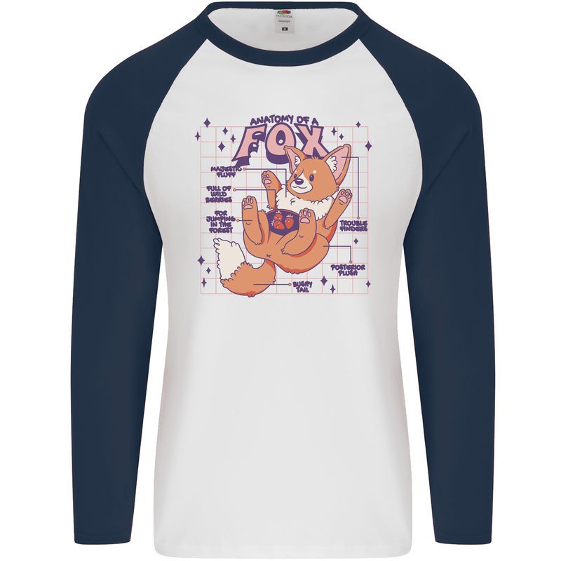 Anatomy of a Fox Foxes Funny Mens L/S Baseball T-Shirt White/Navy Blue