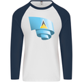 Curled Saint Lucia Flag Lucian Day Football Mens L/S Baseball T-Shirt White/Navy Blue
