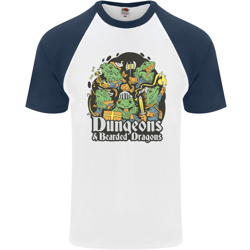 Dungeons & Dragons Role Play Games RPG Mens S/S Baseball T-Shirt White/Navy Blue