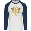 Gym Training Top Weightlifting SPQR Roman Mens L/S Baseball T-Shirt White/Navy Blue