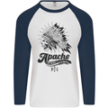 Apache Apparel Motorbike Motorcycle Biker Mens L/S Baseball T-Shirt White/Navy Blue