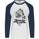 Apache Apparel Motorbike Motorcycle Biker Mens L/S Baseball T-Shirt White/Navy Blue