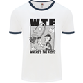 WTF Wheres the Fish Funny Fishing Fisherman Mens Ringer T-Shirt White/Navy Blue