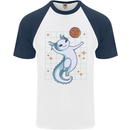 Axolotl Playing Volleyball Mens S/S Baseball T-Shirt White/Navy Blue
