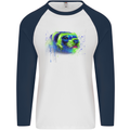 A Ferret Watercolour Mens L/S Baseball T-Shirt White/Navy Blue