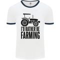 I'd Rather Be Farming Farmer Tractor Mens Ringer T-Shirt White/Navy Blue