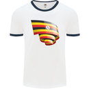 Curled Uganda Flag Ugandan Day Football Mens Ringer T-Shirt White/Navy Blue