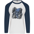 Cyberpunk Cthulhu Kraken Octopus Mens L/S Baseball T-Shirt White/Navy Blue