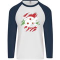 Torn Burundi Flag Burundians Day Football Mens L/S Baseball T-Shirt White/Navy Blue