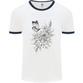 Butterfly & Flowers Mens Ringer T-Shirt White/Navy Blue