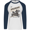 Speedrace Motorcycle Side Car Motorbike Mens L/S Baseball T-Shirt White/Navy Blue